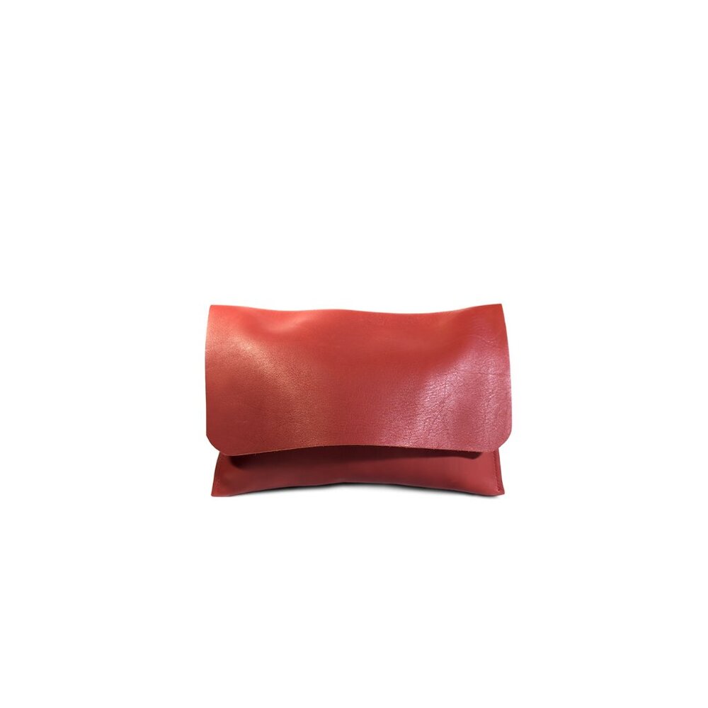 RETROPOSE Clutch Large Foldover Clutch Brick Red Italian Minimalist Design Purse